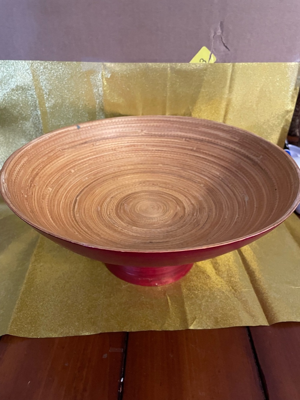 Handcrafted Red and Natural Bamboo Decorative Bowl